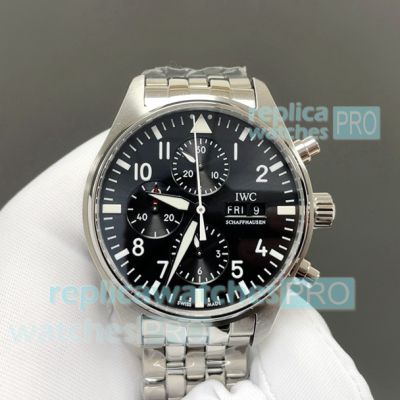 Swiss Clone IWC Pilot's Spitfire Schaffhausen Chronograph Black Men's Steel Watch 